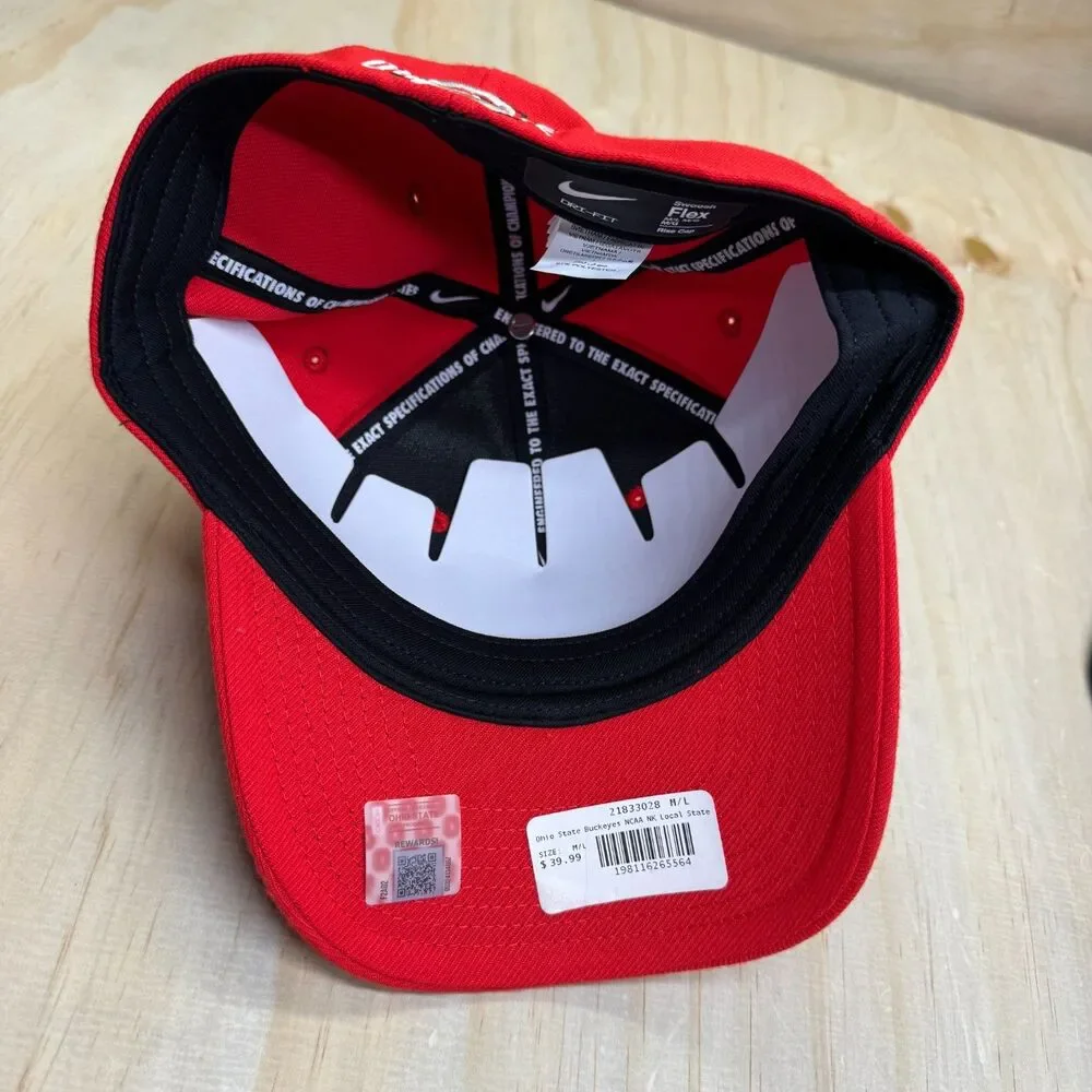 NEW Ohio State Buckeyes Nike Local O-H-I-O Swoosh Flex Hat Fitted Scarlet M/L